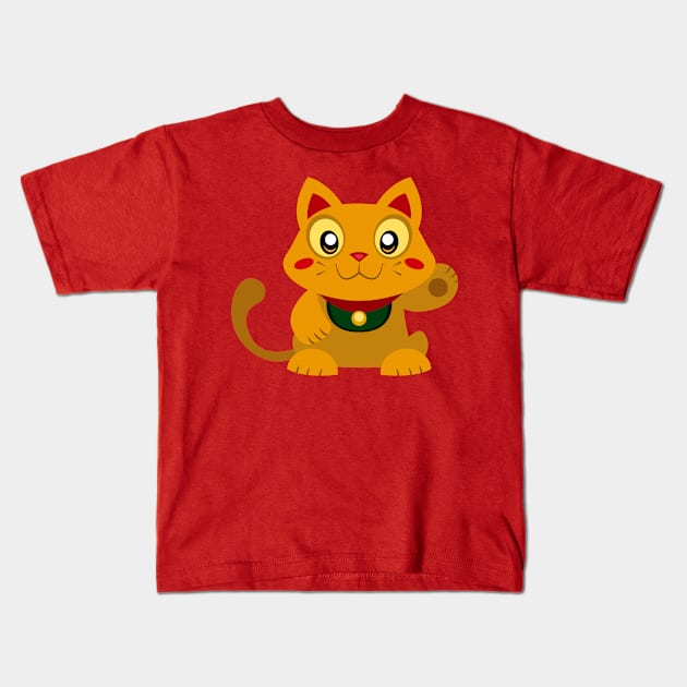 Gold Lucky Cat Kids T-Shirt by xyabut2